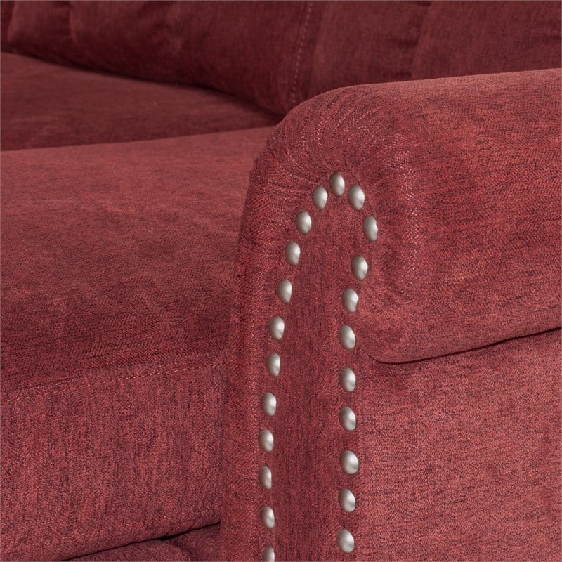 Poundex Furniture Fabric Reversible Sectional Sofa Set in Paprika Red Color