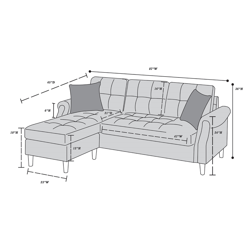 Poundex Furniture Fabric Reversible Sectional Sofa Set in Espresso Color