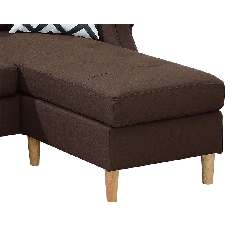 Poundex Furniture Fabric Reversible Sectional Sofa Set in Espresso Color
