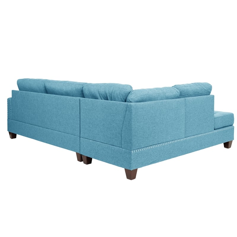 Poundex 3 Piece Fabric Sectional Sofa Set with Ottoman in Blue Gray