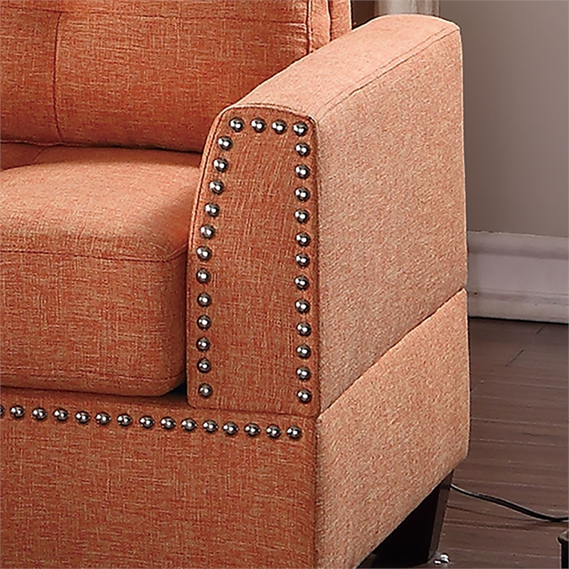 Poundex 3 Piece Fabric Sectional Sofa Set with Ottoman in Citrus Orange