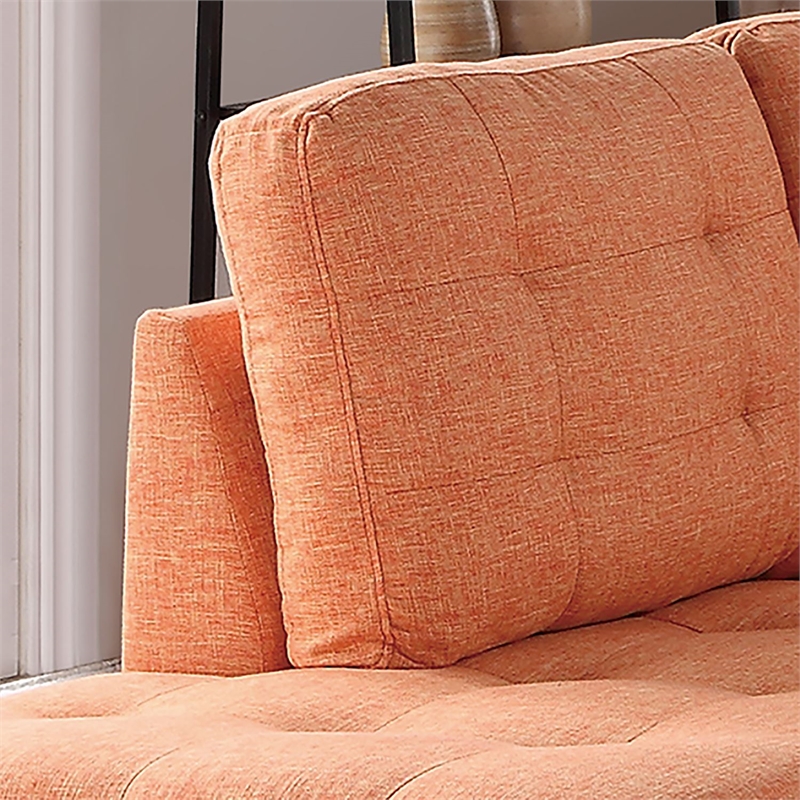 Poundex 3 Piece Fabric Sectional Sofa Set with Ottoman in Citrus Orange
