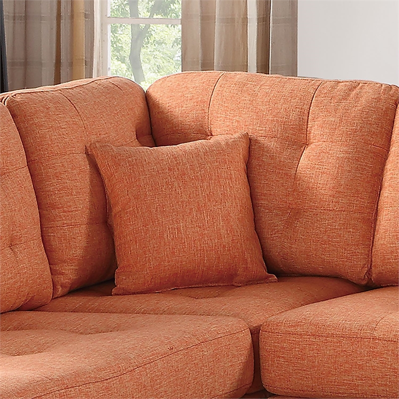 Poundex 3 Piece Fabric Sectional Sofa Set with Ottoman in Citrus Orange