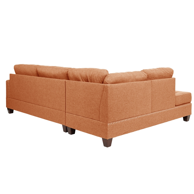 Poundex 3 Piece Fabric Sectional Sofa Set with Ottoman in Citrus Orange