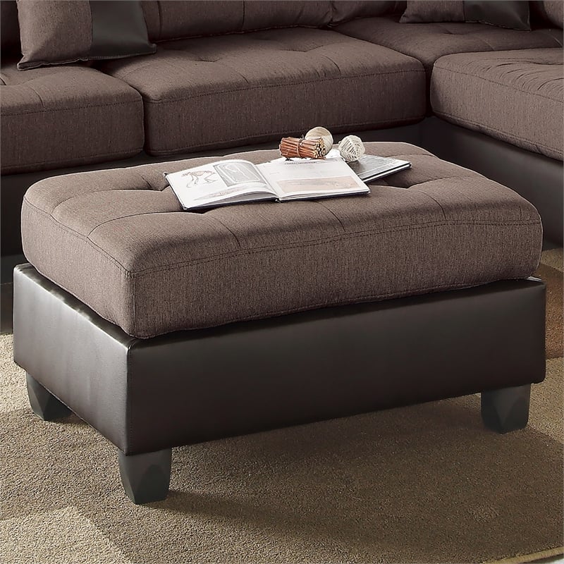 Poundex 3 Piece Fabric Sectional Sofa Set with Ottoman in Chocolate Color