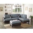 Poundex 3 Piece Fabric Sectional Sofa Set with Ottoman in Gray Color