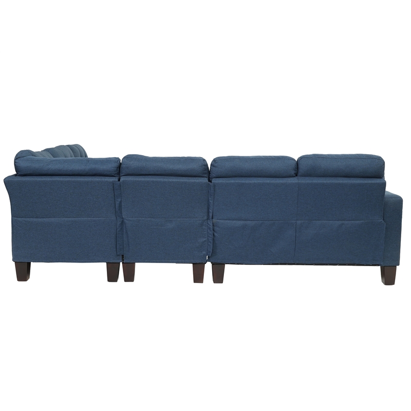 Poundex Furniture 4 Piece Fabric Sectional Sofa Set in Navy Color
