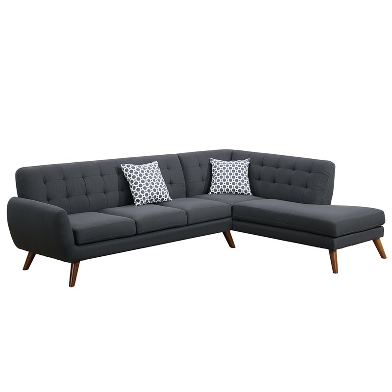 Poundex Furniture 2 Piece Fabric Sectional Sofa Set in Ash Black