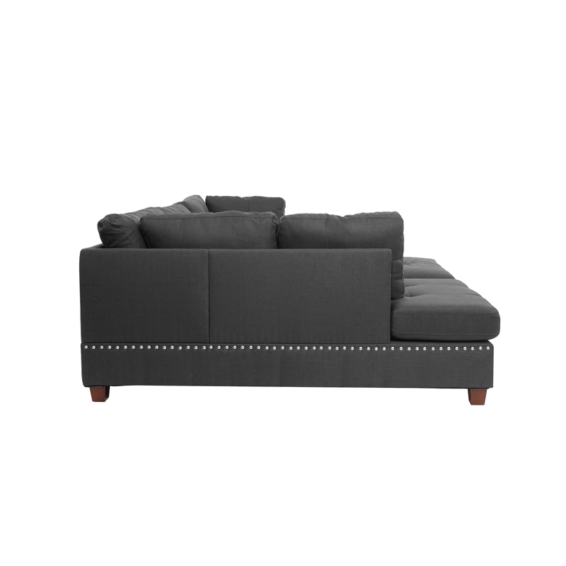 Poundex 3 Piece Fabric Sectional Sofa Set with Ottoman in Blue Gray
