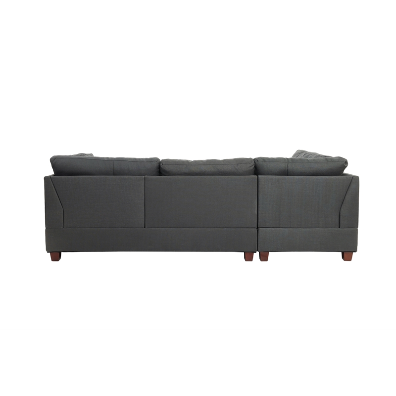 Poundex 3 Piece Fabric Sectional Sofa Set with Ottoman in Blue Gray