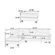 Poundex 3 Piece Fabric Sectional Sofa Set with Ottoman in Blue Gray