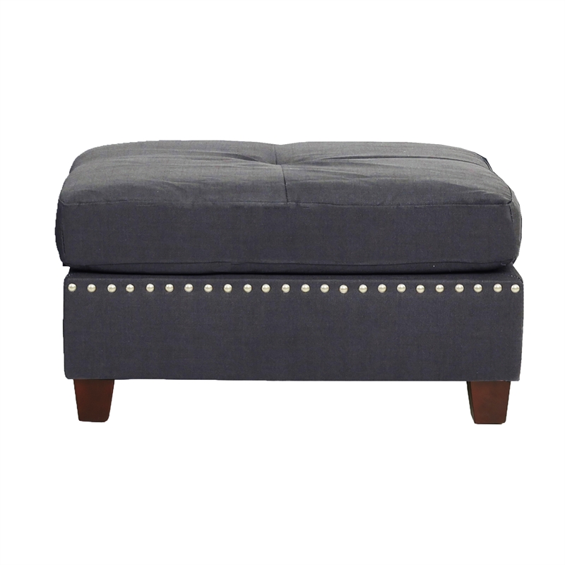 Poundex 3 Piece Fabric Sectional Sofa Set with Ottoman in Blue Gray