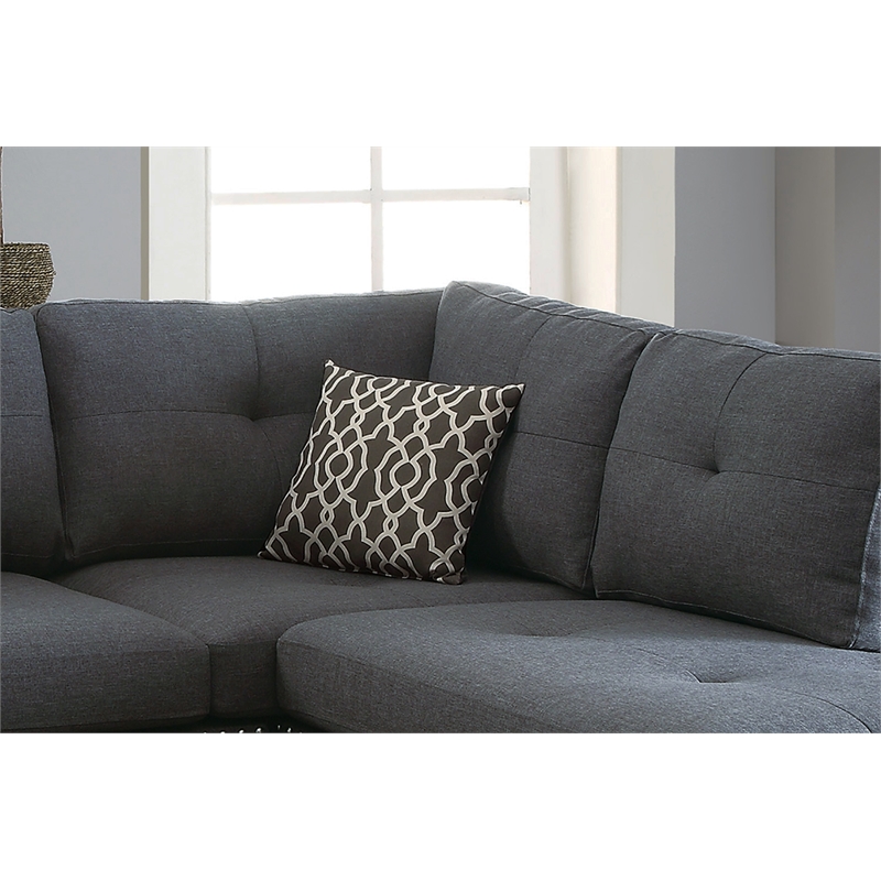 Poundex 3 Piece Fabric Sectional Sofa Set with Ottoman in Blue Gray
