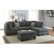 Poundex 3 Piece Fabric Sectional Sofa Set with Ottoman in Blue Gray