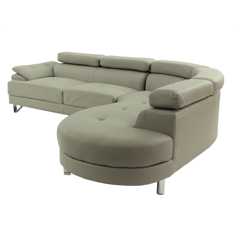 Poundex Furniture 2 Piece Faux Leather Sectional in Light Gray