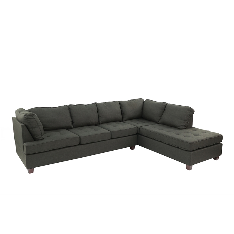 Poundex Furniture 2 Piece Fabric Sectional Sofa Set in Ash Black