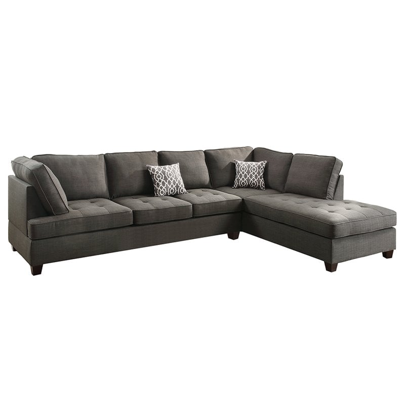 Poundex Furniture 2 Piece Fabric Sectional Sofa Set in Ash Black