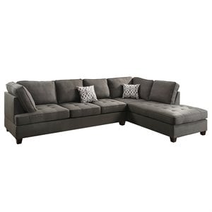 Poundex Furniture 2 Piece Fabric Sectional Sofa Set in Ash Black