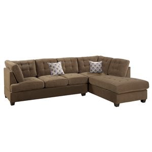 Poundex Furniture 2 Piece Fabric Suede Reversible Sectional Set in Truffle Brown