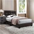 Poundex Furniture Twin Faux Leather Bed Frame with Slats in Brown
