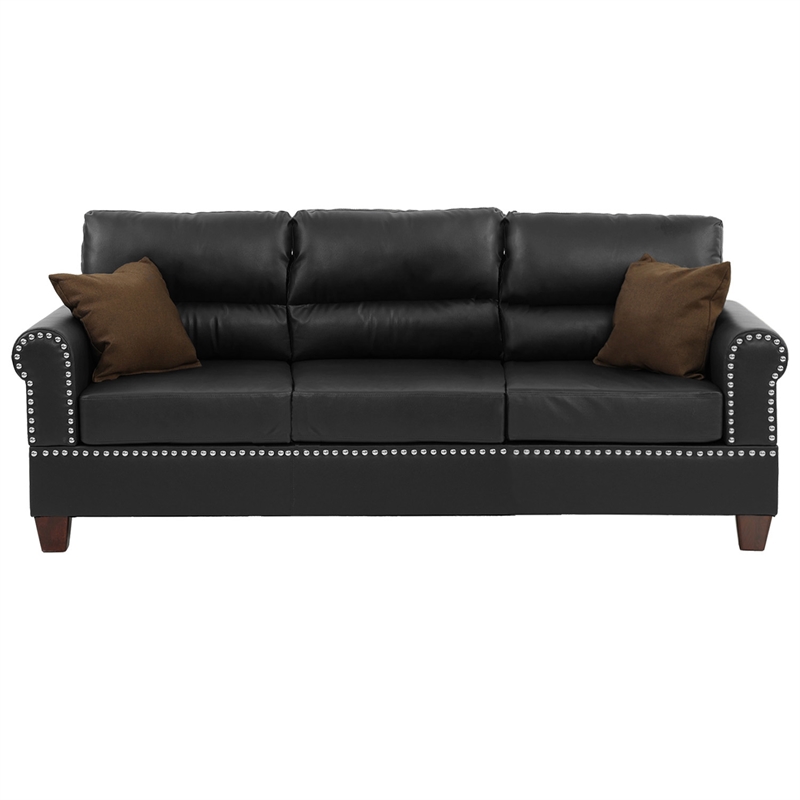 Poundex Furniture 2 Piece Faux Leather Sofa and Loveseat Set in Black Color