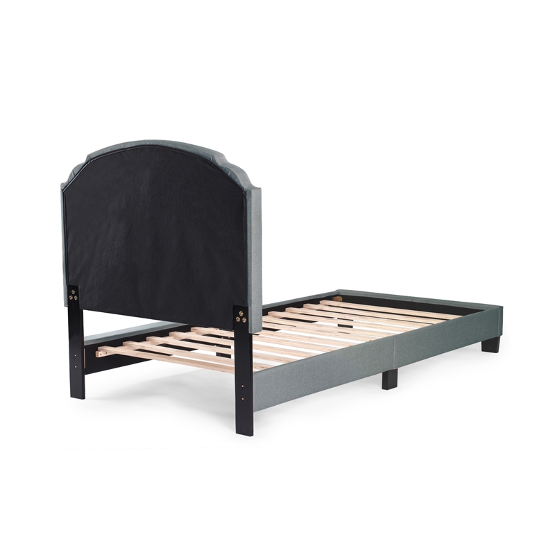 Poundex Twin Burlap Fabric Upholstered Bed Frame with Slats in Light Gray