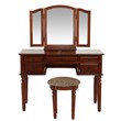 Poundex Furniture Wood Vanity Set with Mirror and Stool in Cherry Color
