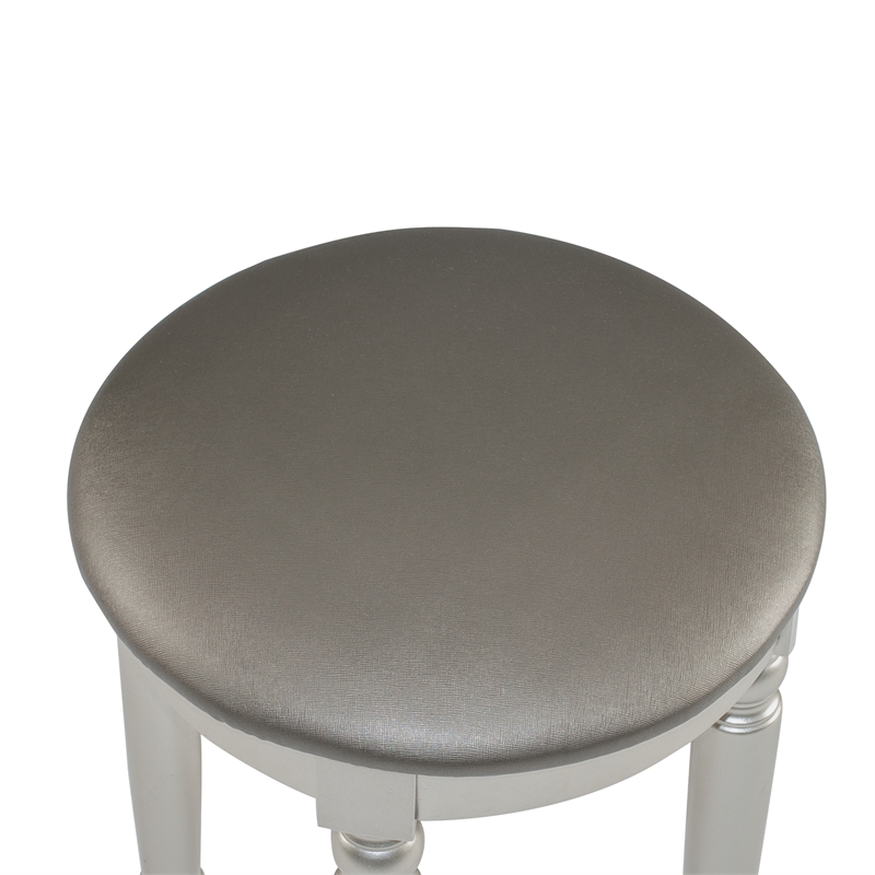 Poundex Furniture Wood Vanity Set with Mirror and Stool Silver Color