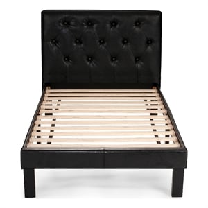 Poundex Furniture Twin Upholstered Bed Frame with Slats in Black Faux Leather