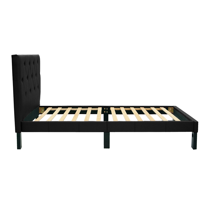 Poundex Furniture Twin Upholstered Bed Frame with Slats in Black Faux Leather