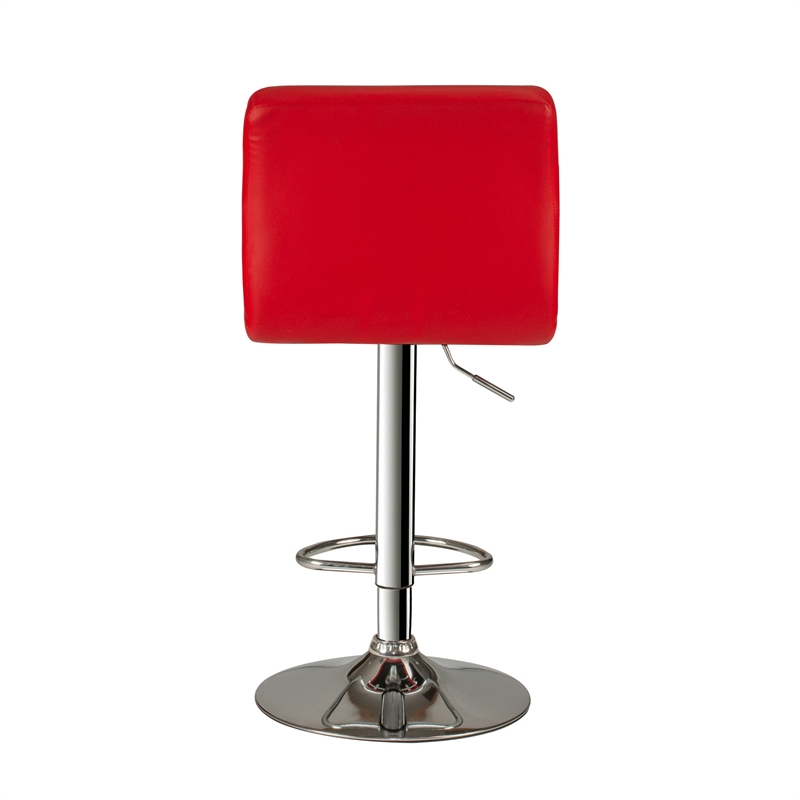 Poundex Adjustable Height & Swivel Barstool in Red Faux Leather (Set of 2)