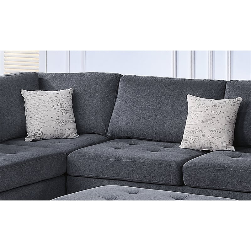 Poundex Furniture Chenille 3 piece Sectional in Charcoal Color