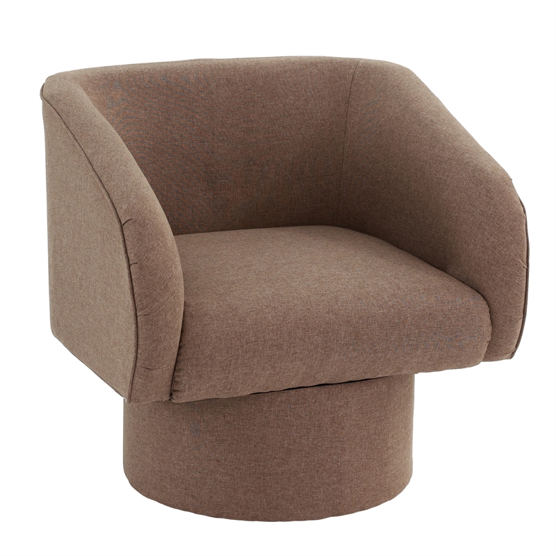 Poundex Round Base Swivel Fabric Accent Chair in Light Coffee color