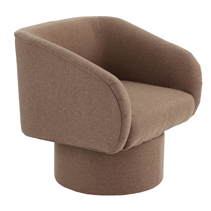 Poundex Round Base Swivel Fabric Accent Chair in Light Coffee color