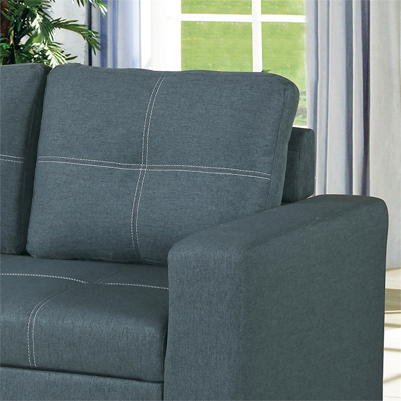 Poundex Furniture Polyfiber Fabric Convertible Sofa in Blue Grey
