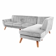 Poundex 2-Piece Velvet Sectional Sofa with Curved Armrest in Light Gray