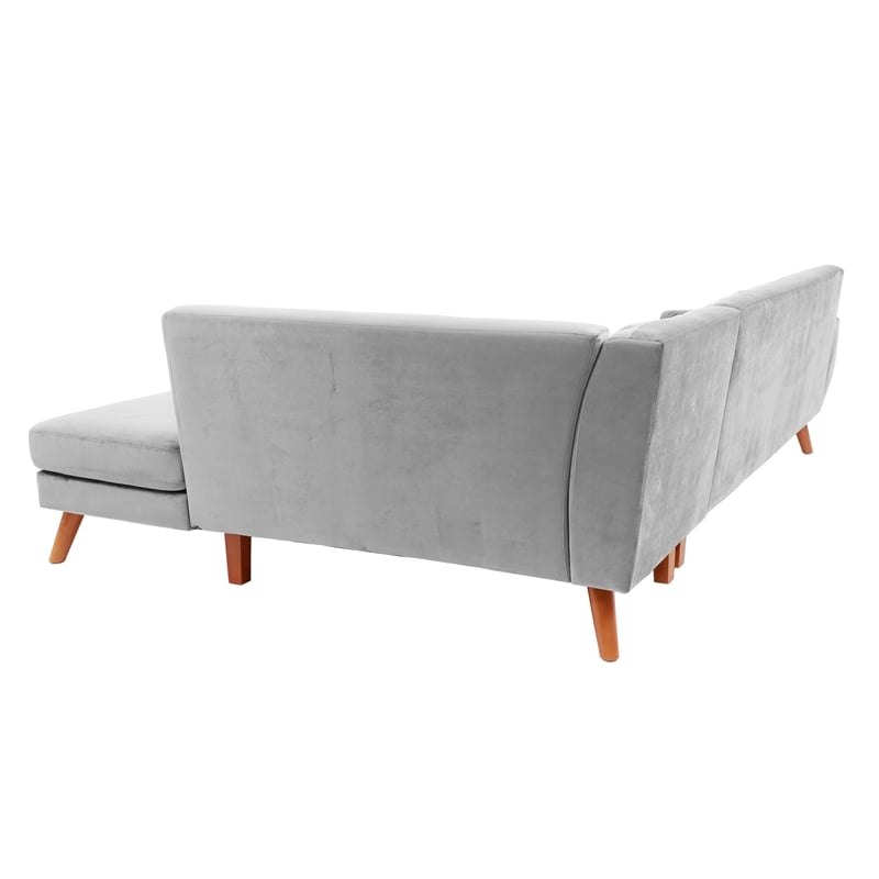 Poundex 2-Piece Velvet Sectional Sofa with Curved Armrest in Light Gray