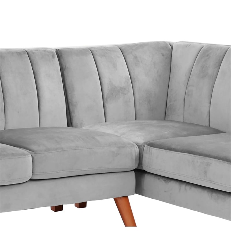 Poundex 2-Piece Upholstered Velvet Sectional Sofa in Light Gray
