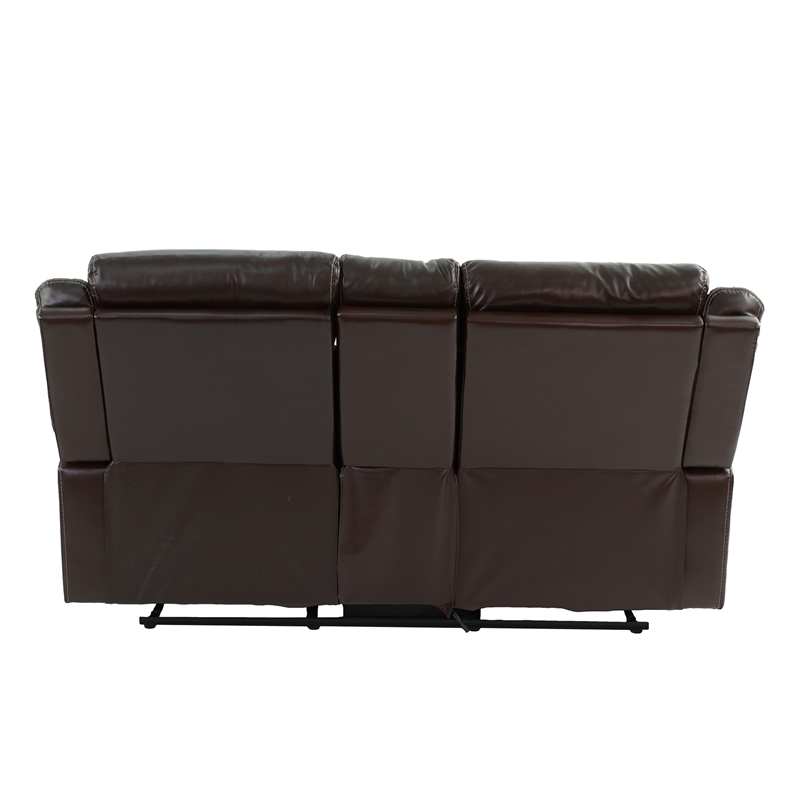 Poundex Furniture Gel Leatherette Loveseat Recliner in Dark Brown