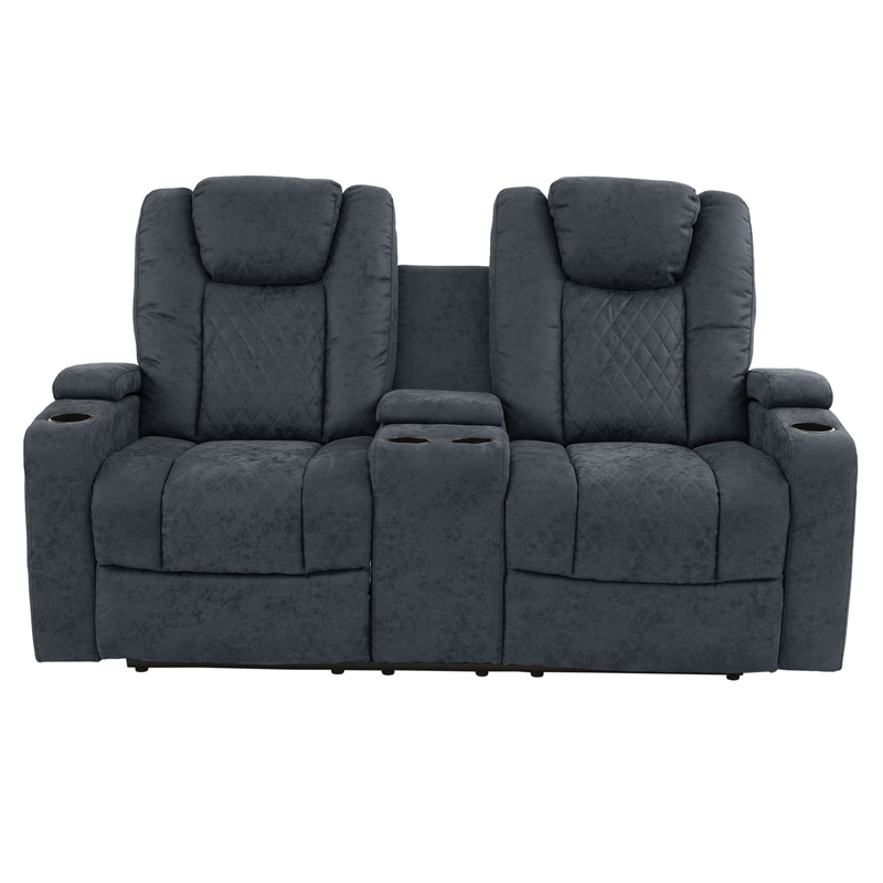 Poundex Furniture Breathable Leatherette Loveseat Recliner in Ink Blue