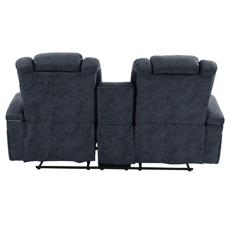 Poundex Furniture Breathable Leatherette Loveseat Recliner in Ink Blue