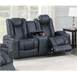 Poundex Furniture Breathable Leatherette Loveseat Recliner in Ink Blue