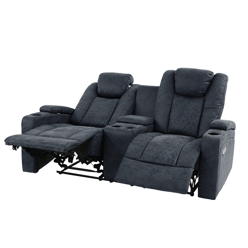 Poundex Furniture Breathable Leatherette Loveseat Recliner in Ink Blue