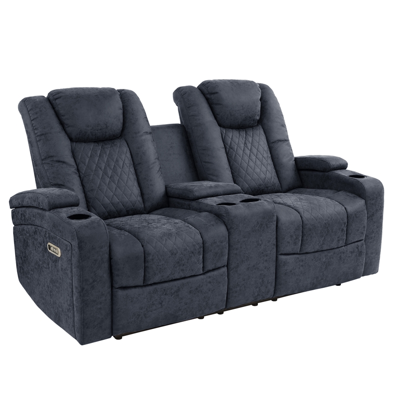 Poundex Furniture Breathable Leatherette Loveseat Recliner in Ink Blue
