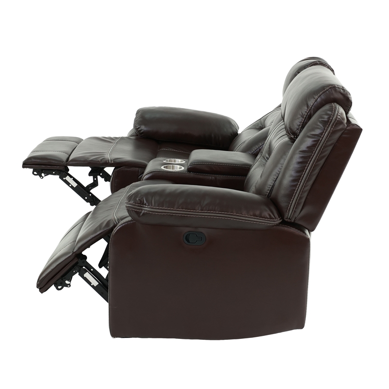 Poundex Furniture Gel Leatherette Loveseat Recliner in Dark Brown
