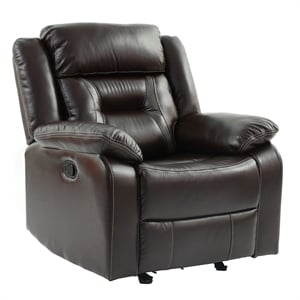 Poundex Furniture Manual Singl Seat Gel Leatherette Recliner in Dark Brown