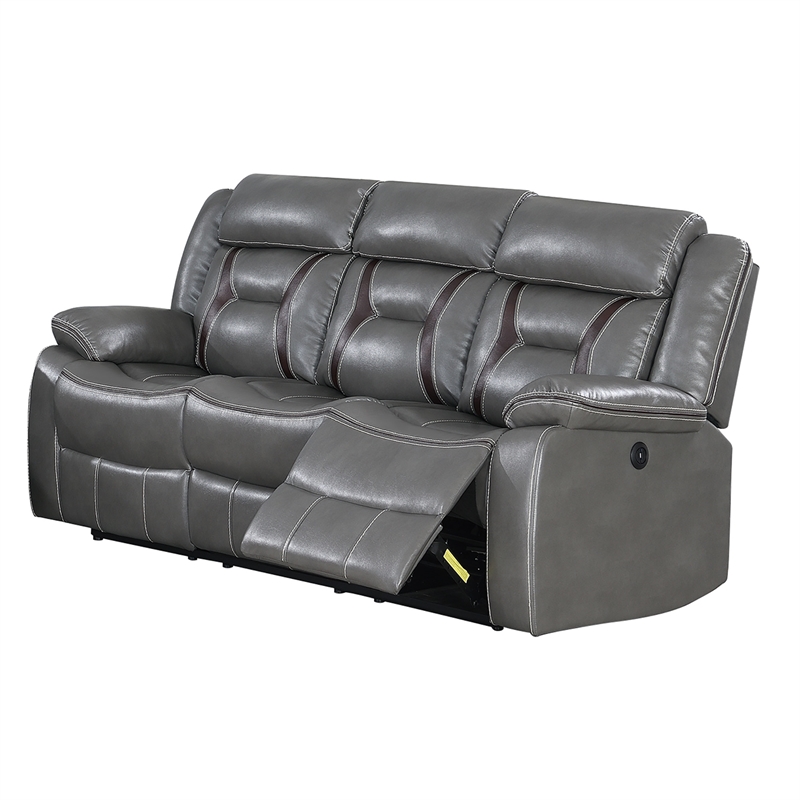 Poundex  Furniture  Gel  Leatherette  Sofa  Recliner  in  Gray