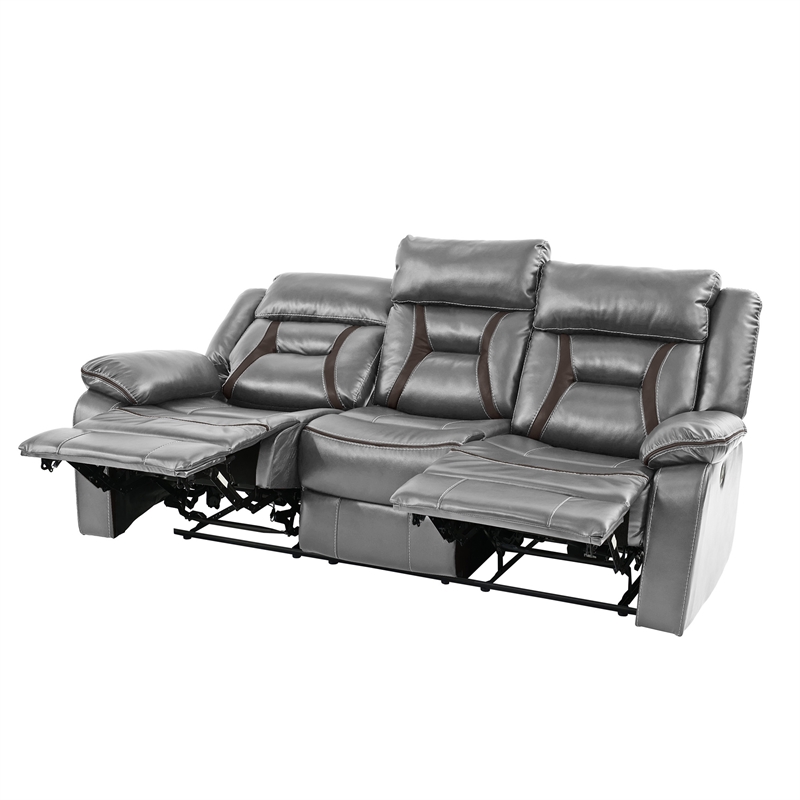 Poundex  Furniture  Gel  Leatherette  Sofa  Recliner  in  Gray