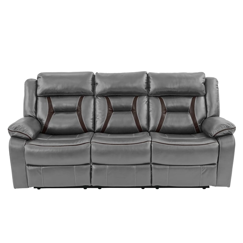 Poundex  Furniture  Gel  Leatherette  Sofa  Recliner  in  Gray