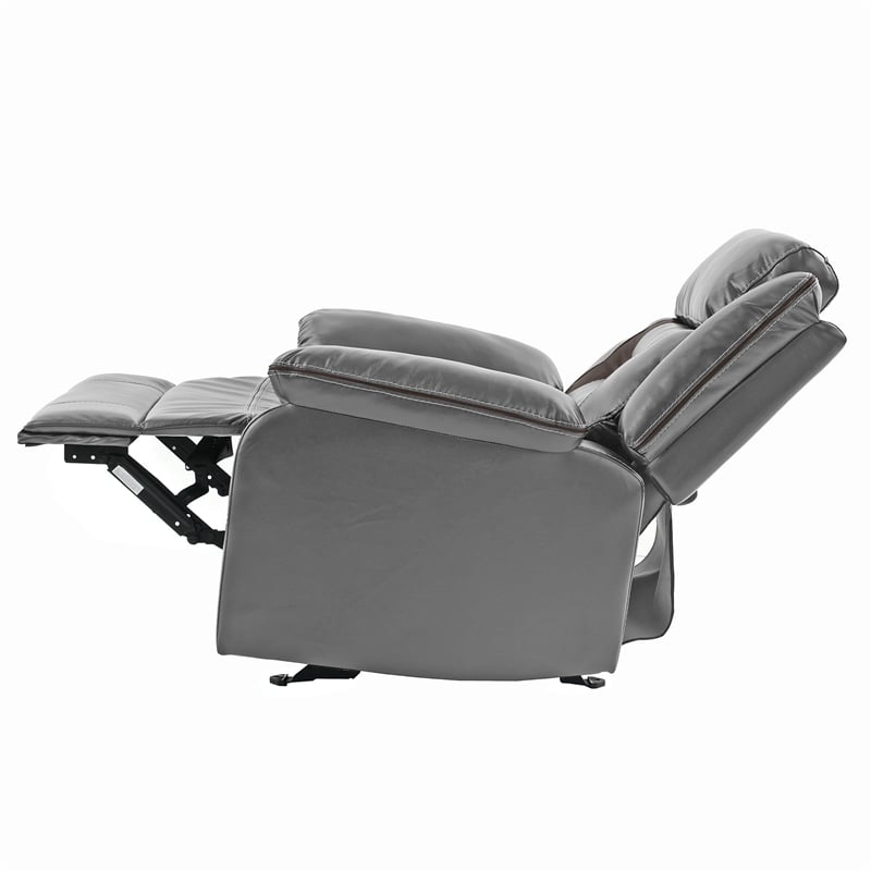 Poundex Furniture Single Gel Leatherette Power Recliner in Gray